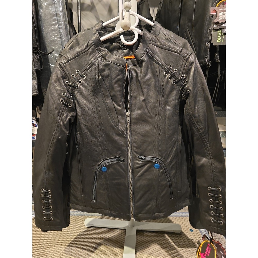 Daniel Smart DS885 Raven Blaze Womens Leather Motorcycle Riding Jacket Small